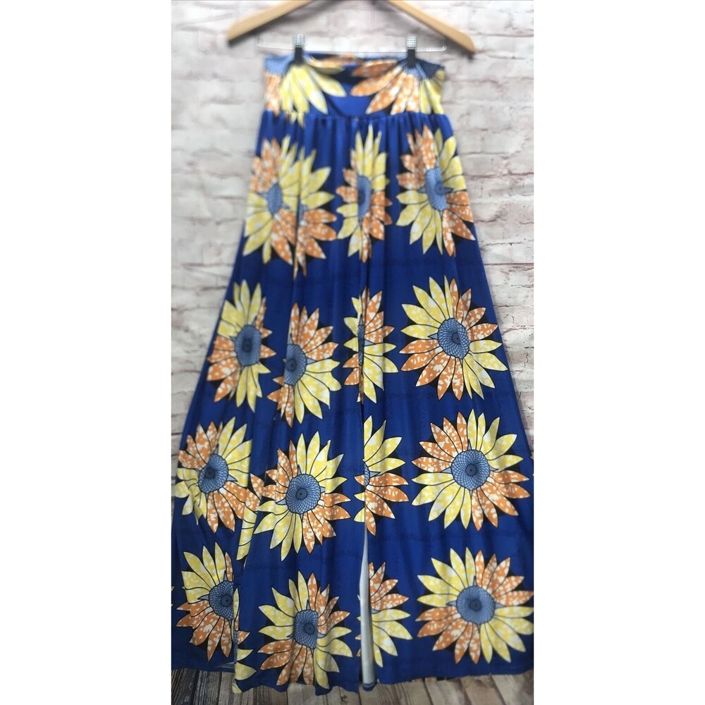 MissingWomen's Maxi Skirt Size M A-line Front Split Extra Long Sunflower Blue